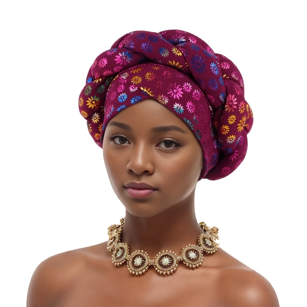 

Nigeria Head Wraps Female Headpiece 2024 New Exaggerated Braids Turban Cap for Women Gold Thread African Auto Gele Headtie