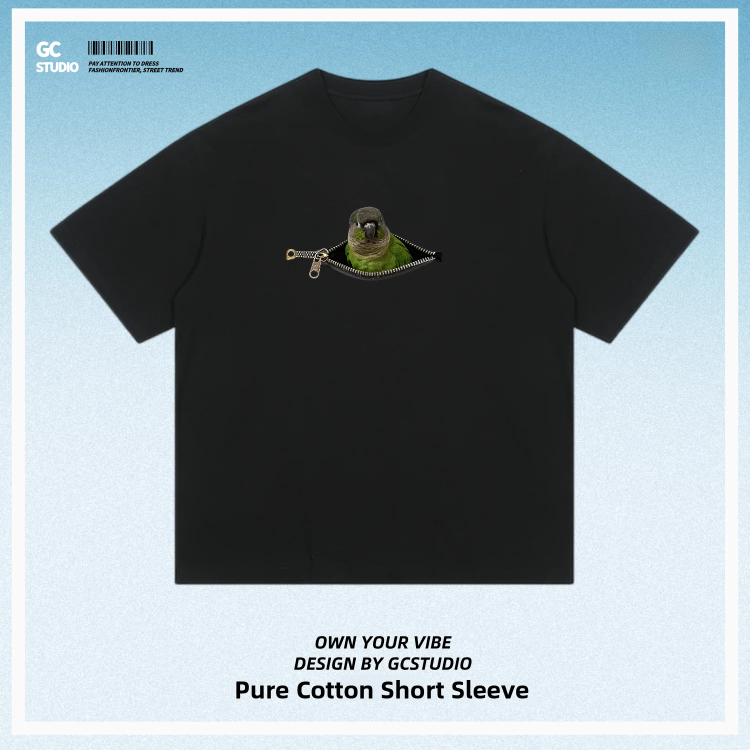 Zipper Cotton Short Sleeve T-Shirt Fun Animal Print Creative Parrot Book Loose Fit Unisex Summer Casual round Neck Tee