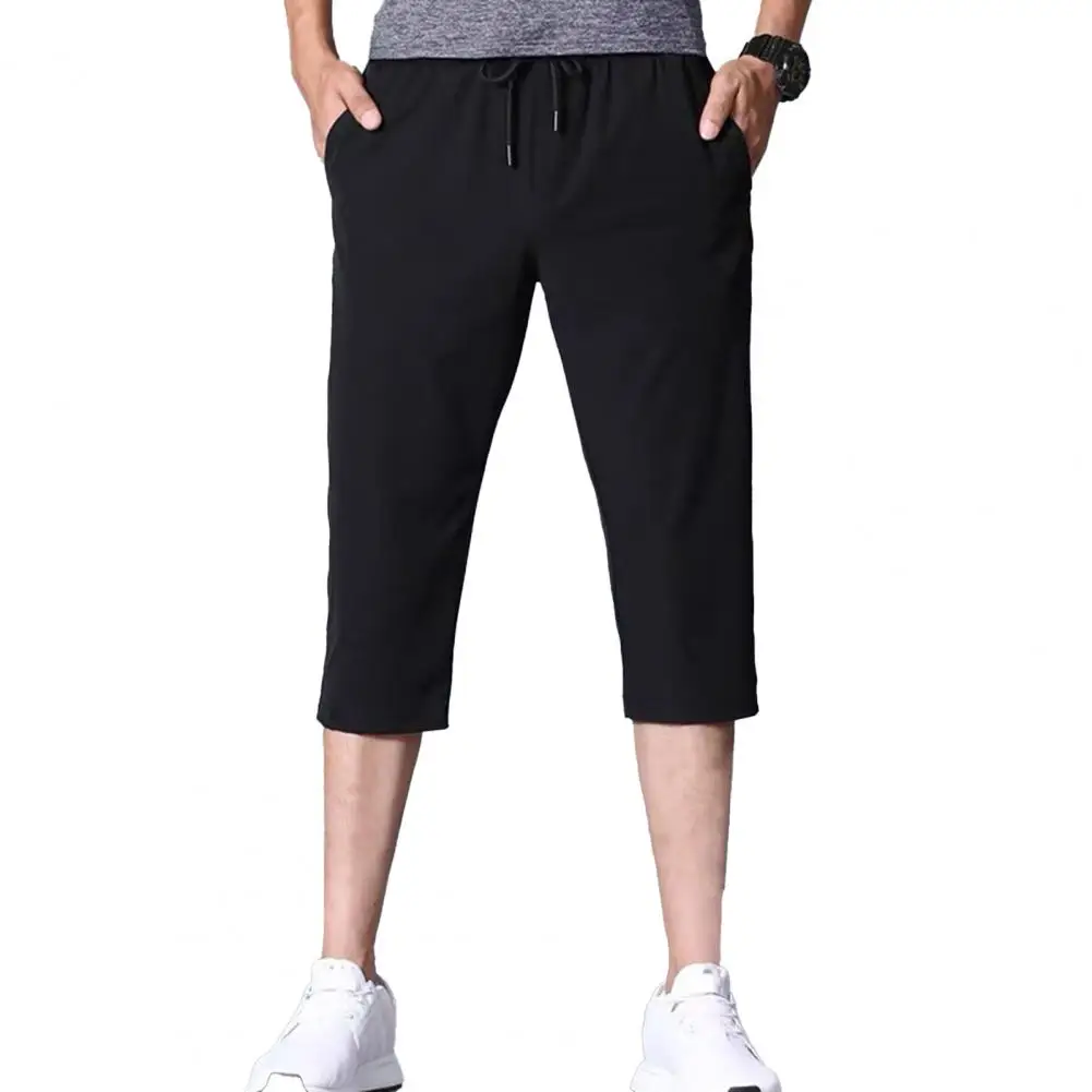 3/4 Pants Stylish Drawstring Pockets Cropped Trousers Bottoms Men Pants Drawstring Pants for Running