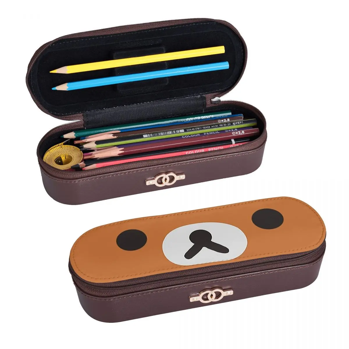 Rilakkuma Bear Face Leather Pencil Cases Pen Holder Storage Stationery Supplies Pen Box Pencil Bag for Boy Girl School