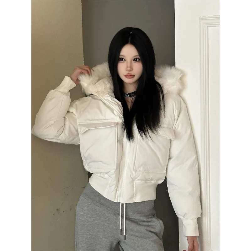 2025年冬 無地 パイロットジャケット フード付き コットンジャケット カジュアル ファッション ショートパンツ 厚手 暖かい パーカー 女性服