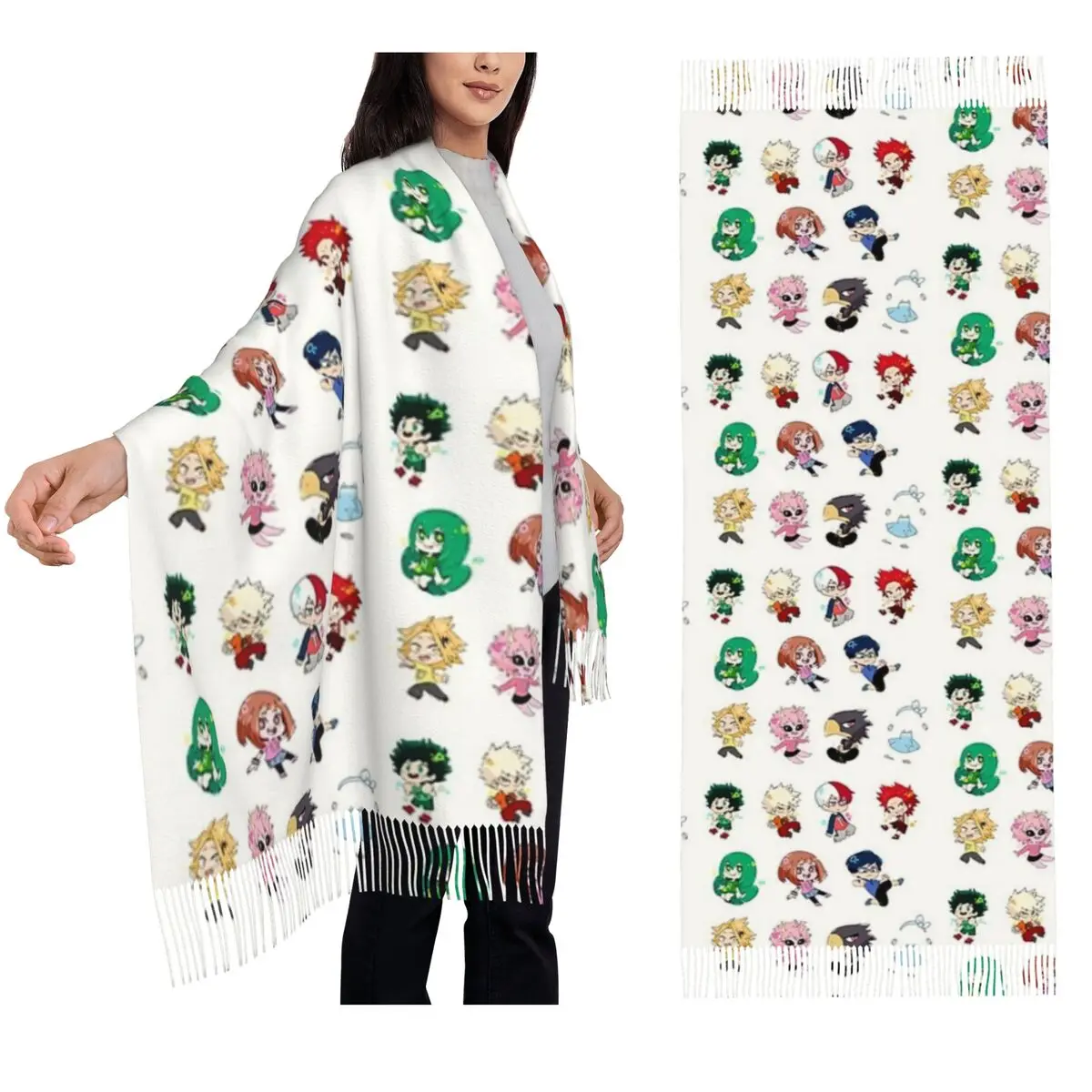 

Шарф Chibi My Hero Academy, шарфы с кисточками для женщин, мягкие теплые шали и накидки, длинная осенне-зимняя шаль