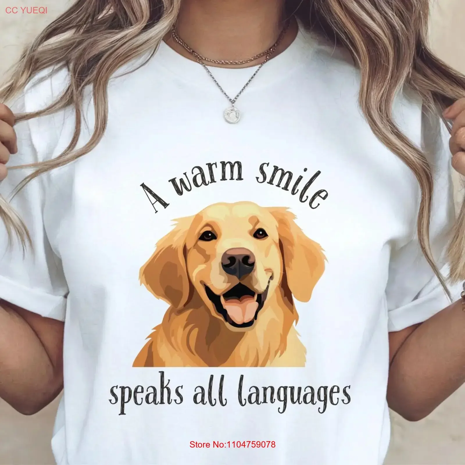 Golden Retriever Smile T Shirt Dog Lover A Warm Speaks All Languages Cute Uplifting Message vintage Washed graphic Casual