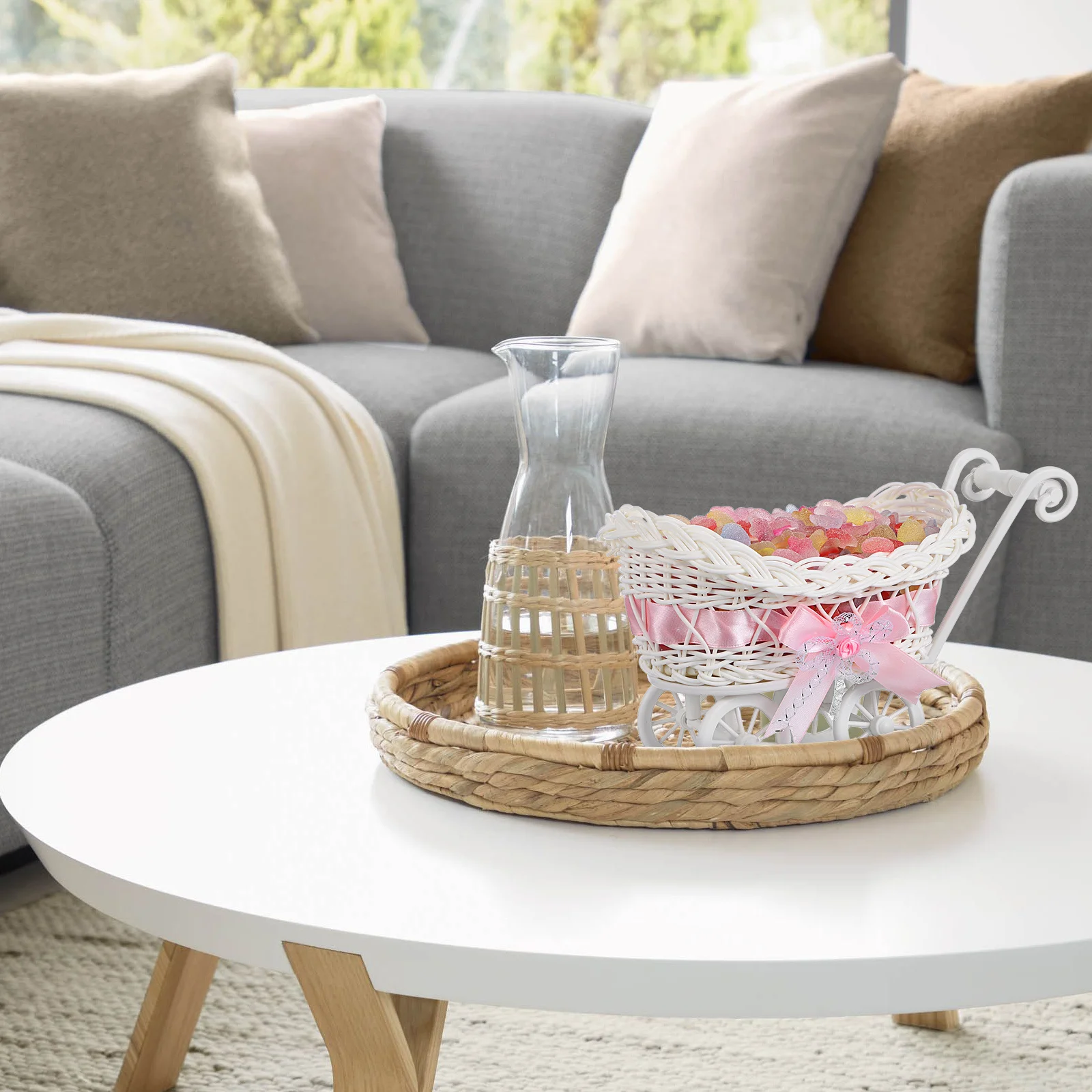 

2pcs Imitation Rattan Woven Storage Basket Cart Shape Candy Container For Home Kitchen Snack Pastry Holder Sundries Organizer