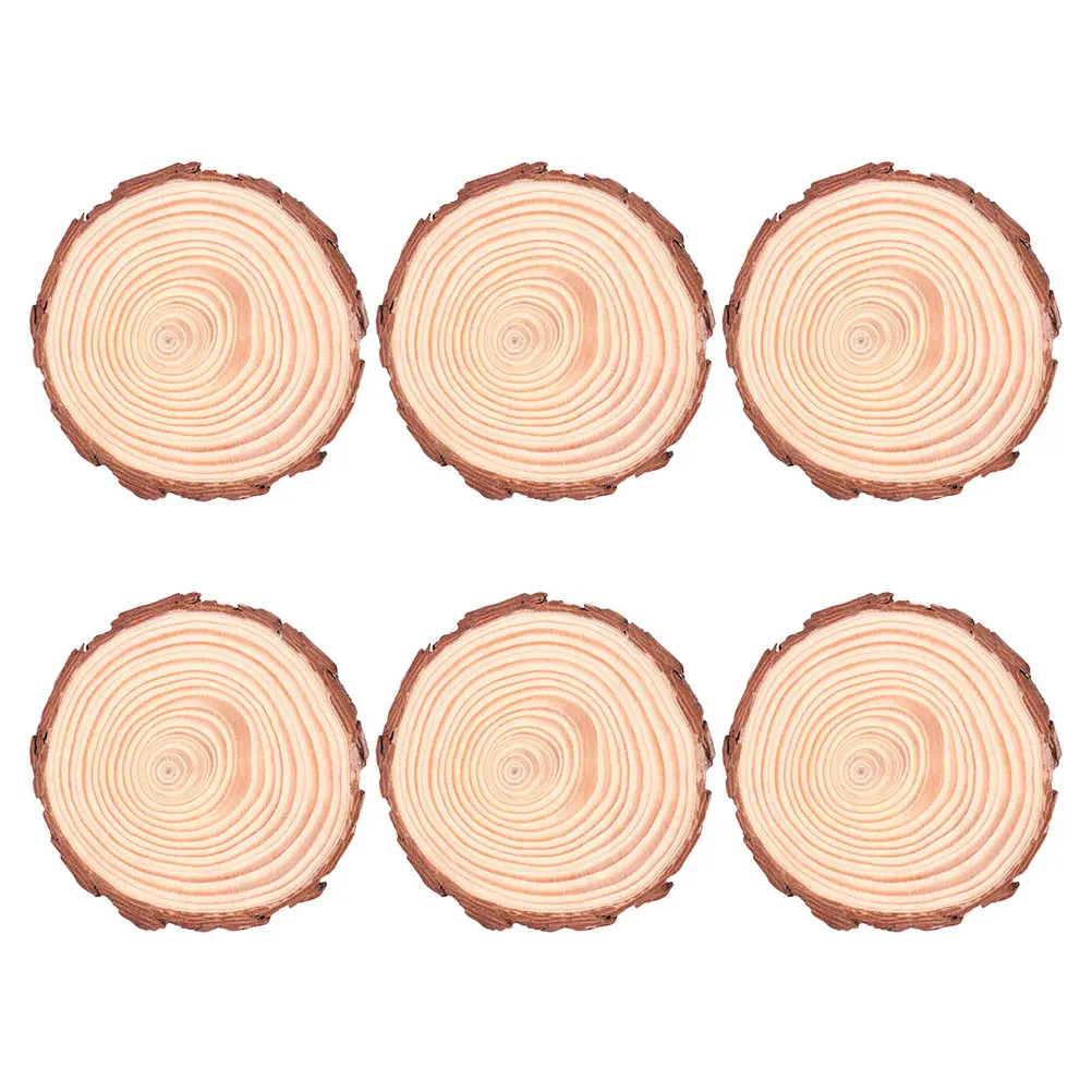Dessous de verre en tranches rondes non peintes, disques en bois pour bricolage, artisanat, peinture, tranche de bois naturel, 6 pièces