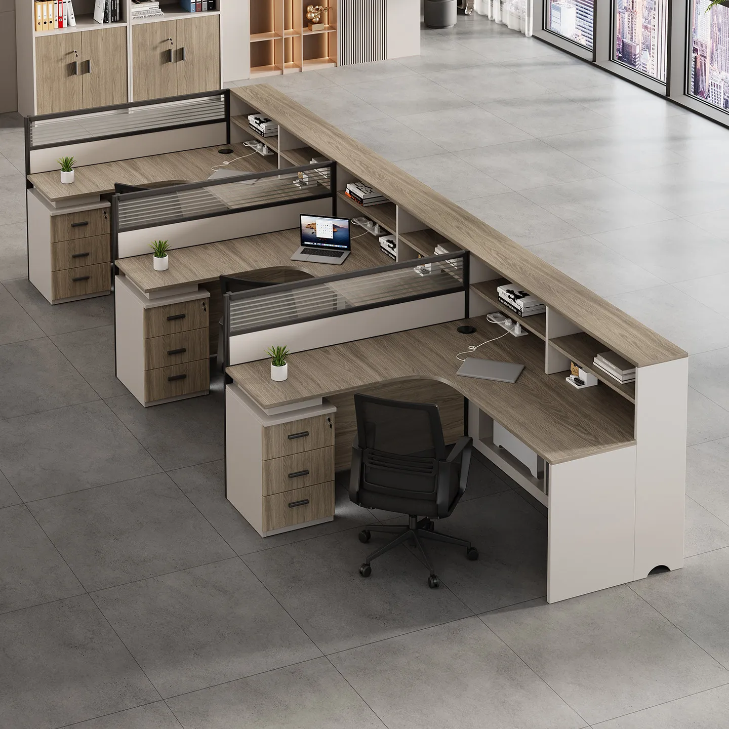 Staff office desk and chair combination simple modern 4/6/8 l type screen card space integrated office staff station table