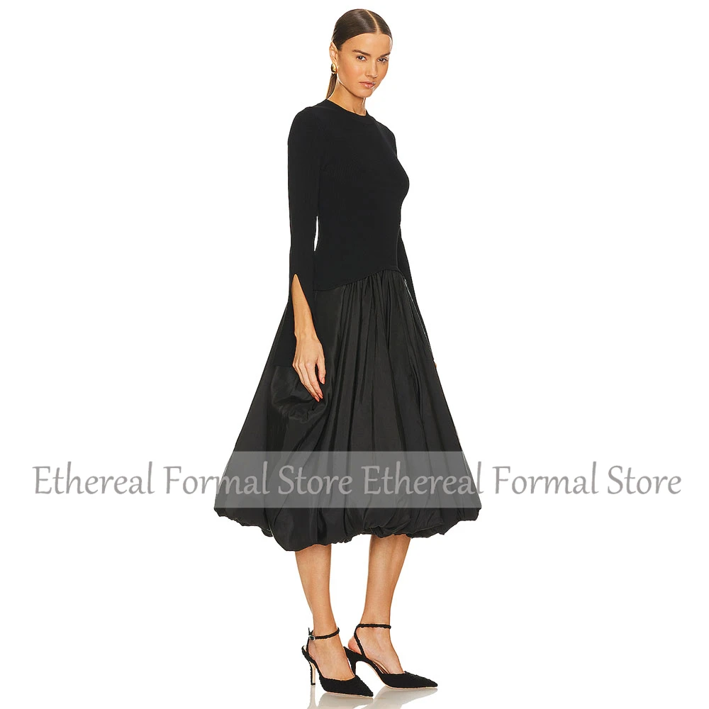 モダンなイブニングドレス Balck A ラインの女性のウエディングドレス長袖ボールガウンフォーマルパーティードレス茶丈サウジドレス