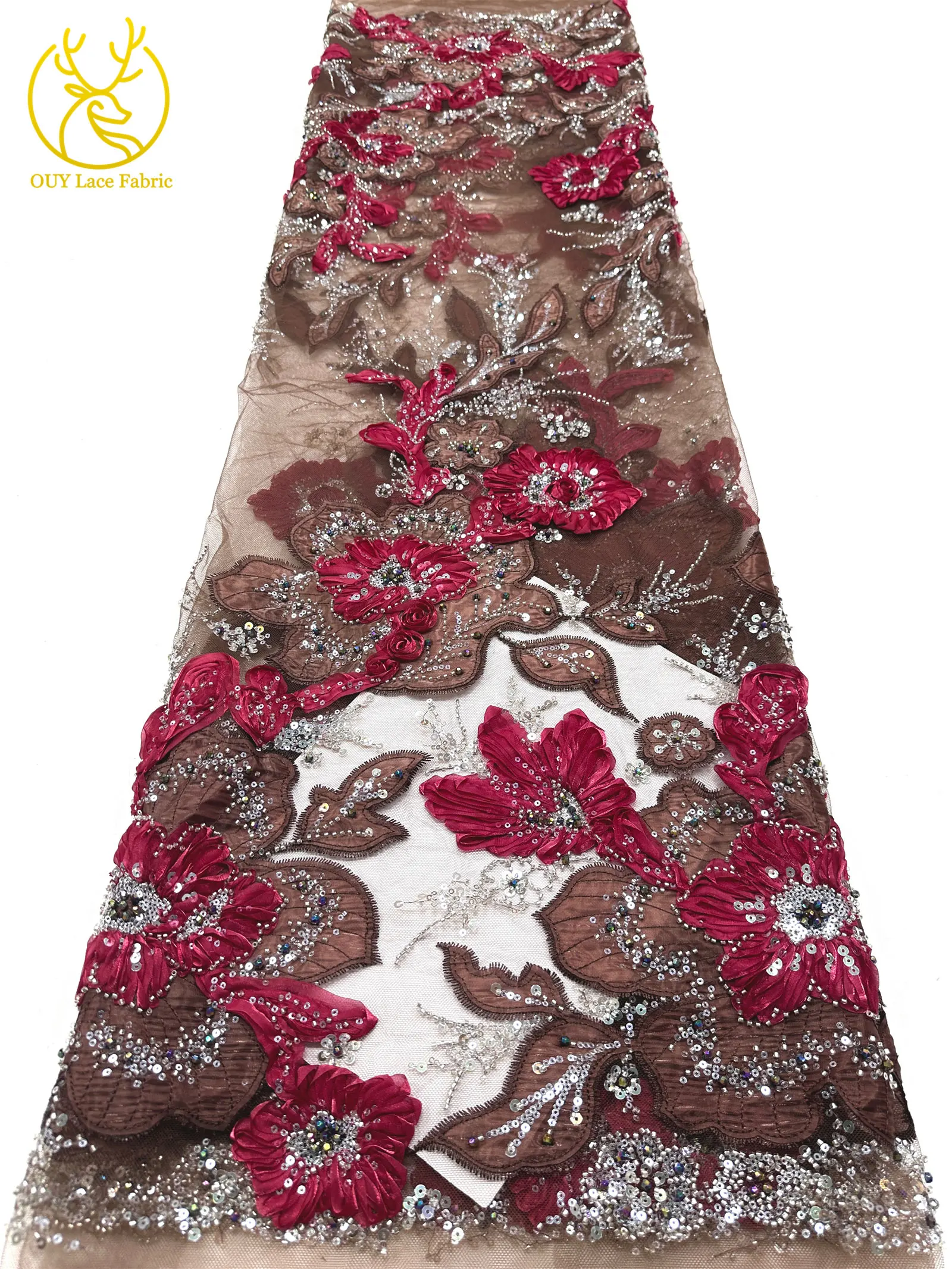 3D Handgefertigter Stickerei-Tüll-Spitzenstoff 2026 Afrikanischer Pailletten-Perlen-Spitzenstoff Nigerianischer Brautkleid-Spitzenstoff DIY Nähstoff – Detail 24