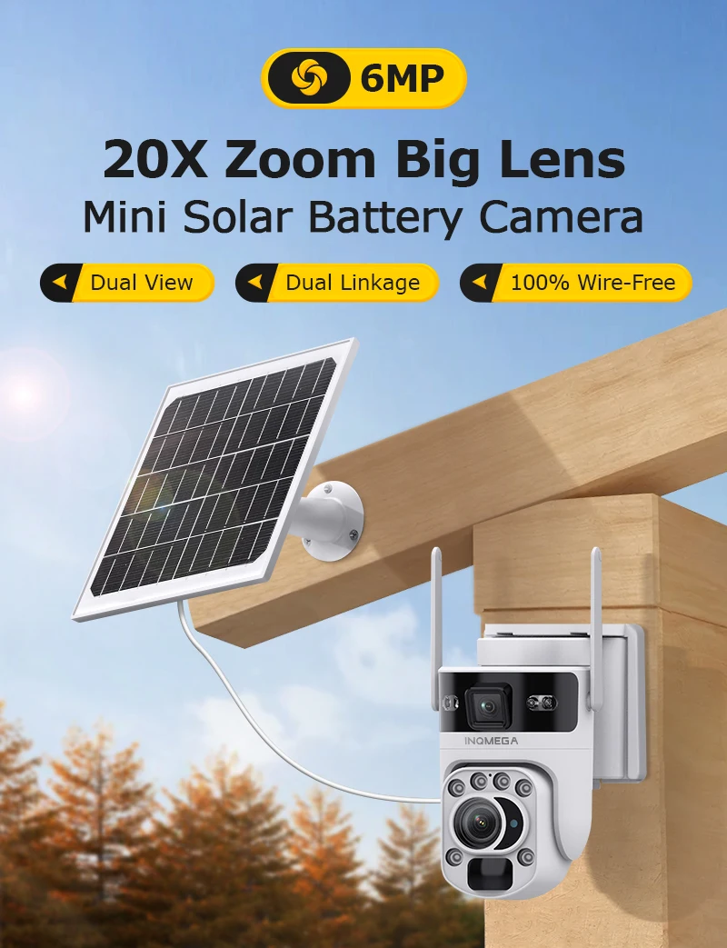 INQMEGA 4G 20X Zoom Dual Lens Solar Camera Wifi Outdoor Wireless Cctv Ptz Cameras Dual View Security HD Video Monitor Ubox