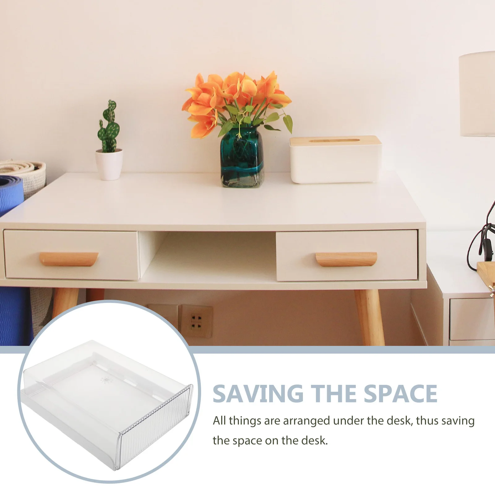 

1Pcs Under Desk Storage Box ABS Pet Material Self Adhesive Hidden Organizer Drawer Desktop Stationery Holder