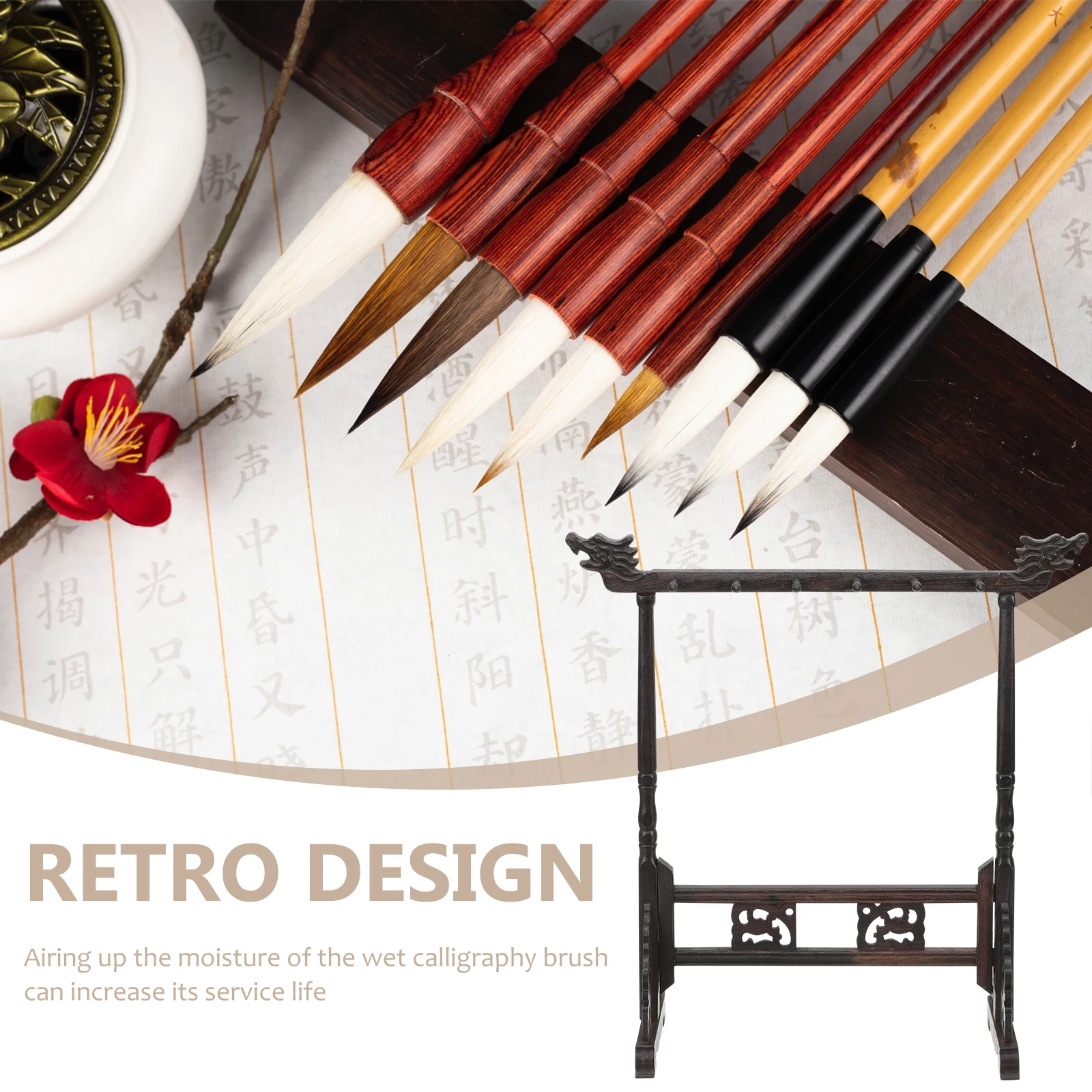 

Calligraphy Brush Holder Wooden Brush Pen Storage Rack with Function for Multi-Functional Display Stand Home