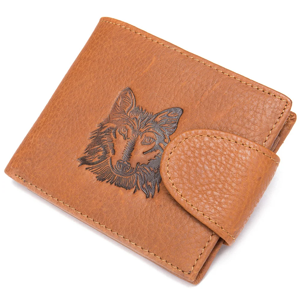 

Men's Genuine Leather Wallet Coin pocket Short Purse High Quanlity Wallets Zipper For Deer Head Design Money Clips