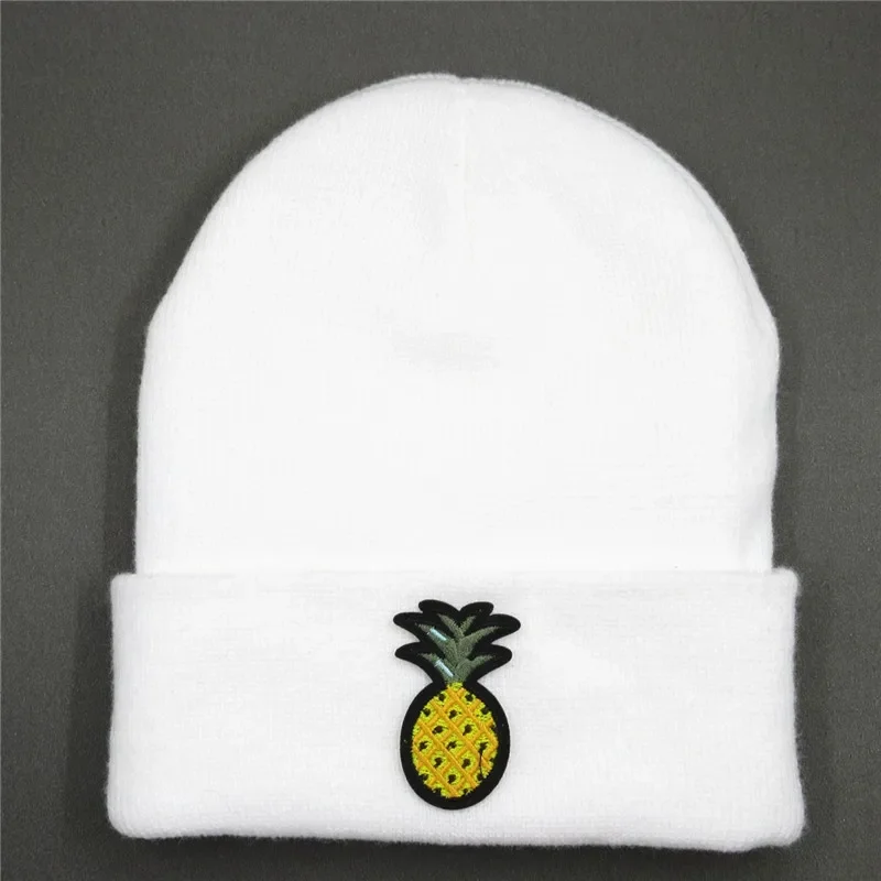 Winter Warm Pineapple Embroidery Cotton Thicken Knitted Hat Skullies Cap Beanie Hat for Men and Women 134