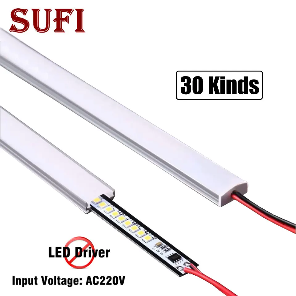 

2pcs 20cm 30cm 40cm 50cm LED Hard Rigid Strip Bar Light AC220V Aluminium Shell Kitchen Under Cabinet Lamp Room