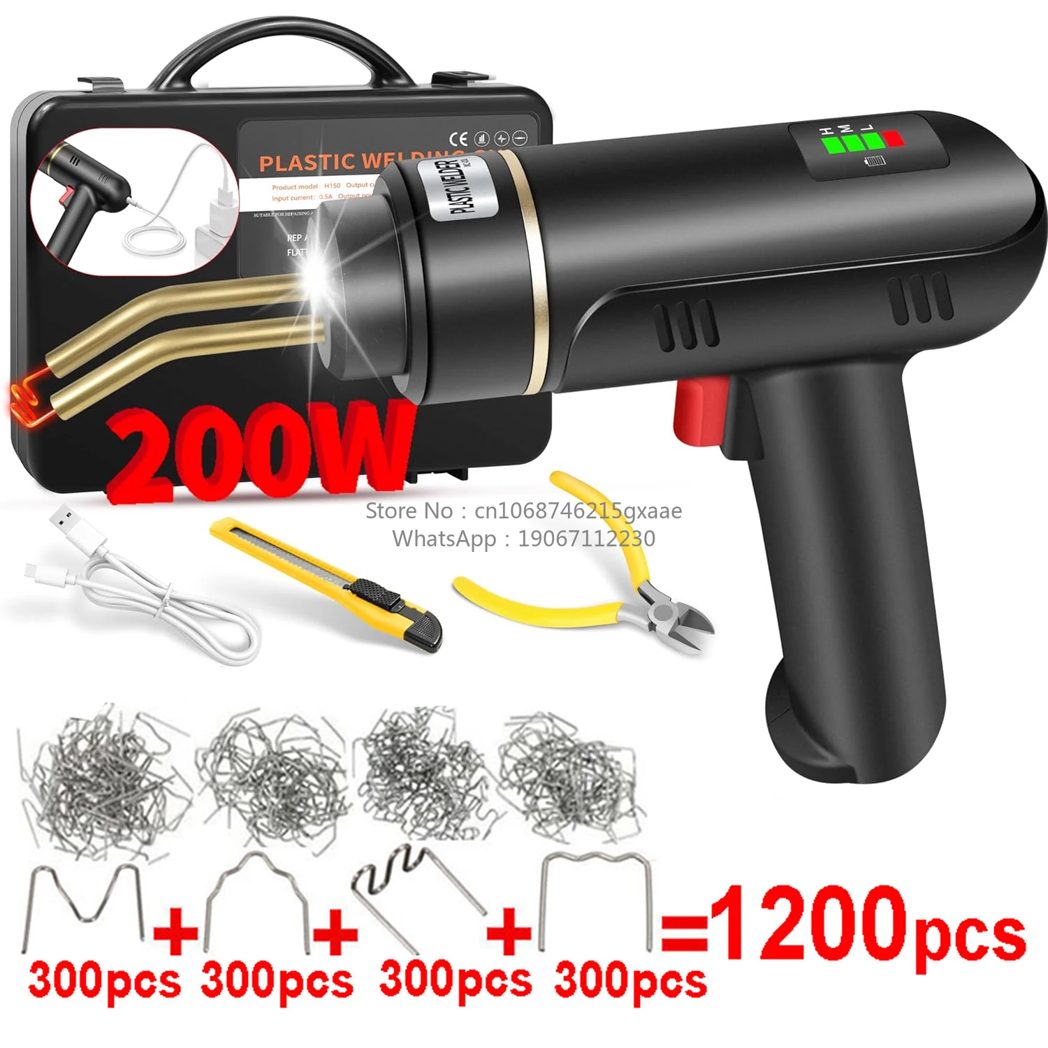 200W Cordless Plastic Welder Kit with 4 Types of Hot Staples and 5.0Ah Rechargeable Battery for Plastic Welding Machine Tool