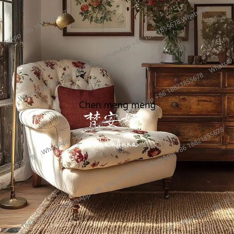 

European retro printing single sofa chair American living room light luxury leisure chair fabric sofa