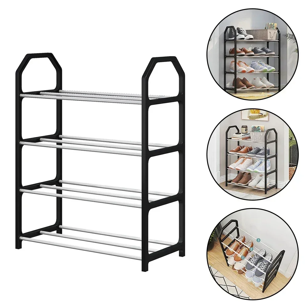 black/white/gold Living Room Shoe Storage Rack Compact Metal Design Sturdy Construction Black Finish Large Capacity Assembly