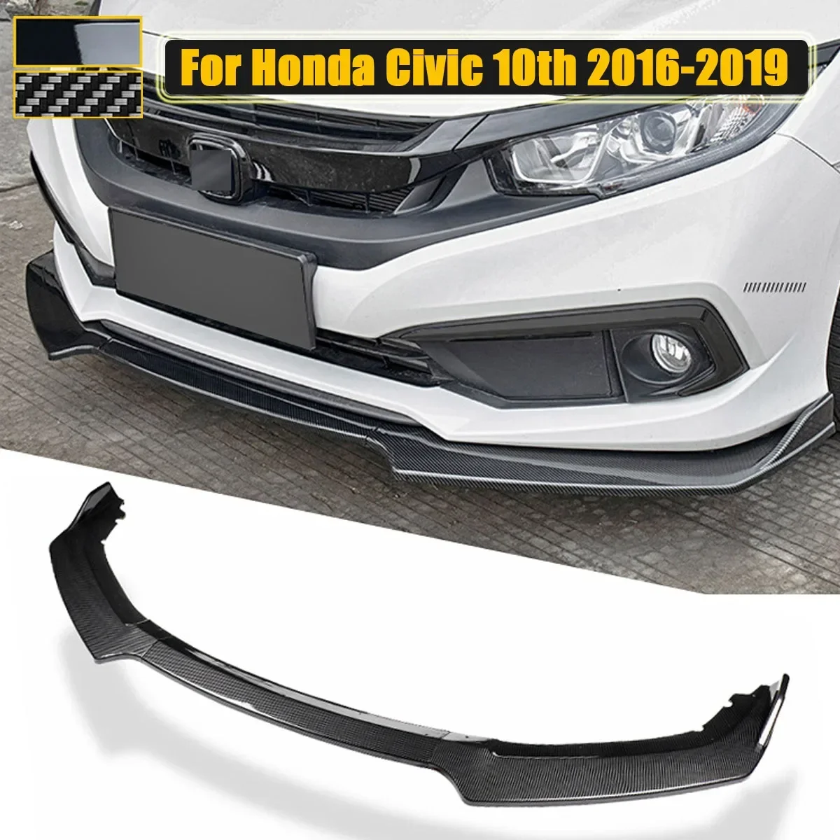 

3PCS Front Bumper Lip Spoiler Side Splitters Guard Body Kit Guards For Honda Civic 2016-2019 Sedan Hatchback Car Accessories