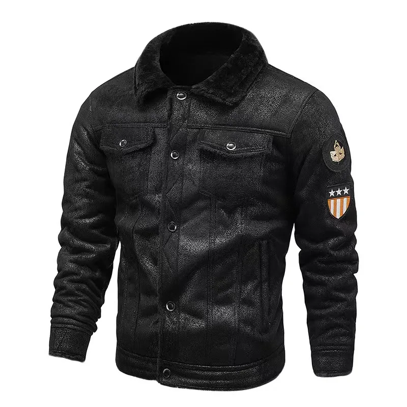 Men Spring Thick Warm Fur Leather Jacket Coat Men Autumn Outwear Casual Military Bomber Motor Biker Leather Jackets Male