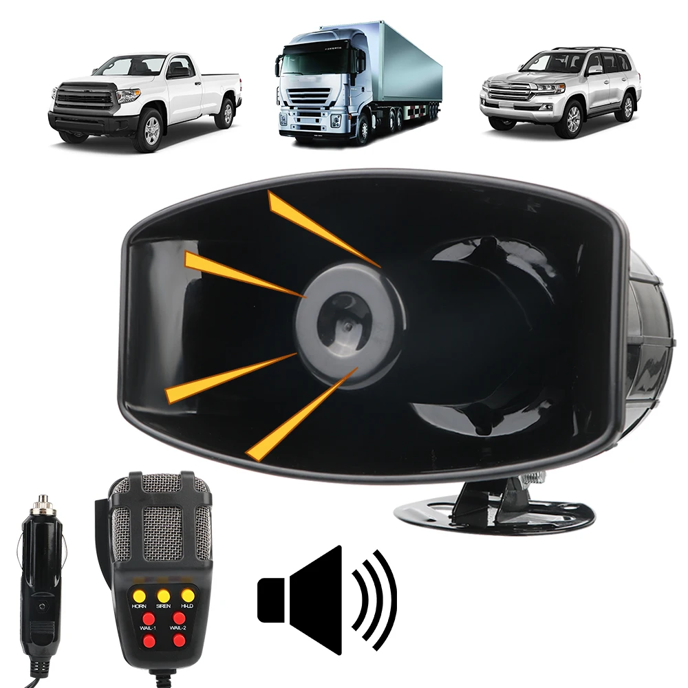 Car Horn Multi-tone & Claxon Horn 12V 100W Car Warning Alarm Megaphone 7 Sounds 120DB Loud Police Siren Air Horn Speaker