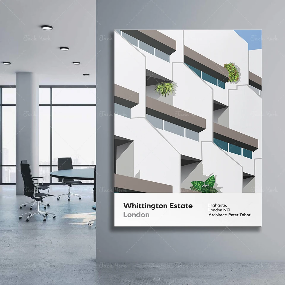 Whittington Estate Modernist Architecture Digital Illustration Poster Print - Artwork for Home Decor