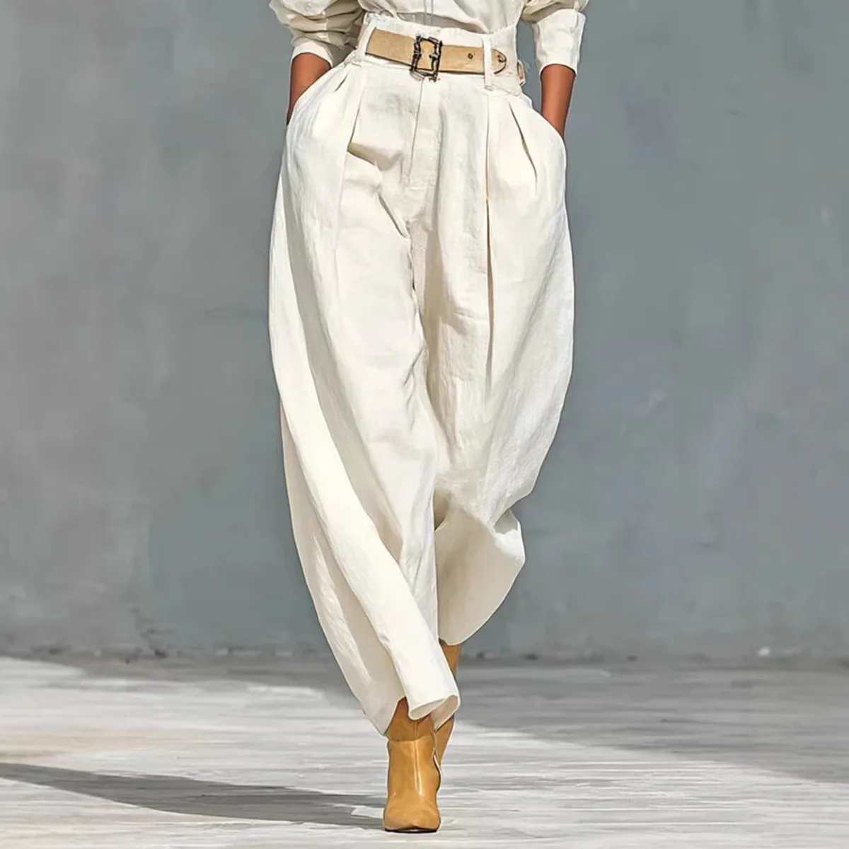 

Minimalist Two Piece Set for Women 2026 Spring Long Sleeve Crop Top & High Waist Baggy Wide Leg Pants Casual Loose Matching Set