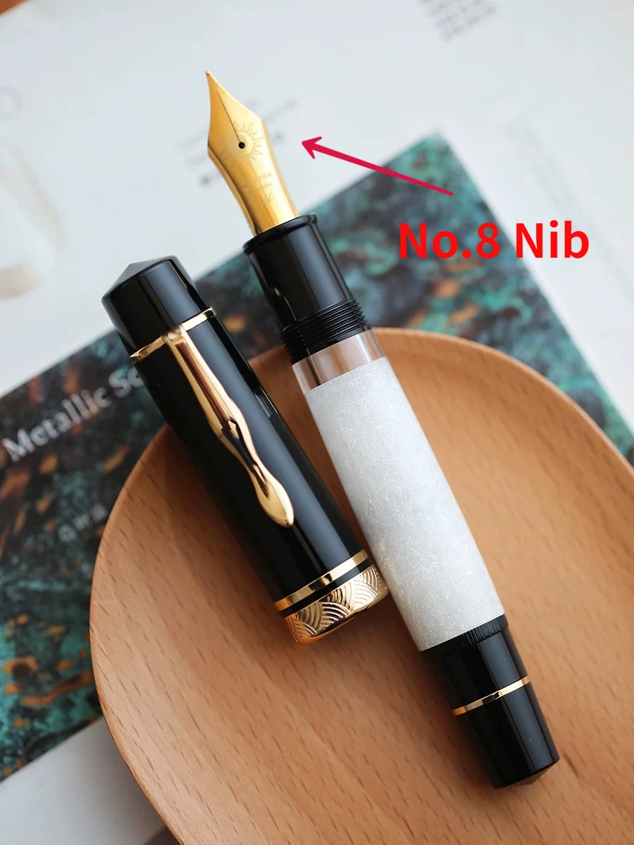 MAJOHN P139 Large Piston Fountain Pen No.6/8 EF/F/M Nib Retro Hard Rubber Tongue All-copper Piston Structure Writing Gfit Pen