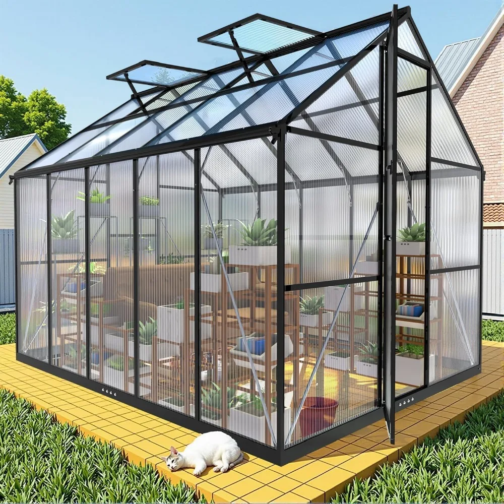 

8x10FT Greenhouses for Outdoors, Polycarbonate Green House with UV Protection, Heavy Duty Greenhouse with Windproof Aluminum Fra