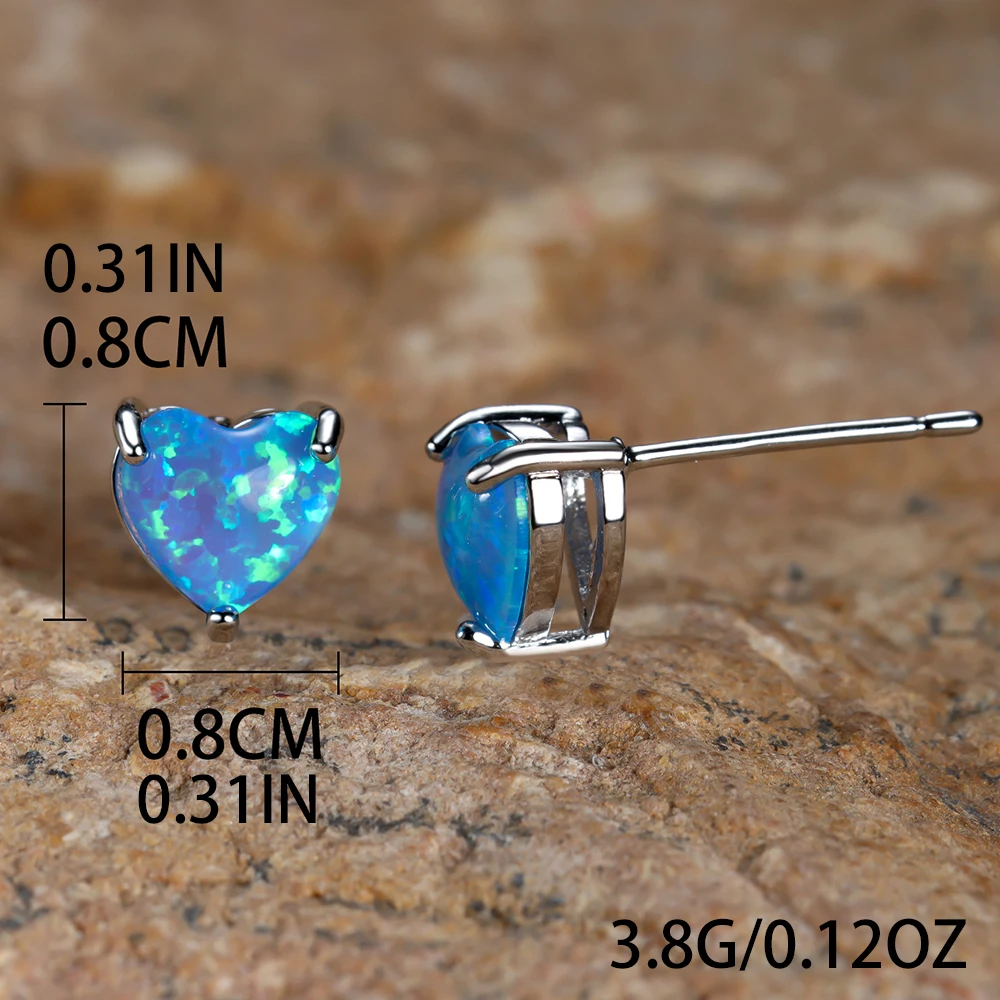 قوس قزح الأزرق الأبيض النار أوبال أقراط للنساء فضية اللون الزفاف القلب قرط الاذن المرصع الزفاف المشاركة حفلة عيد ميلاد مجوهرات