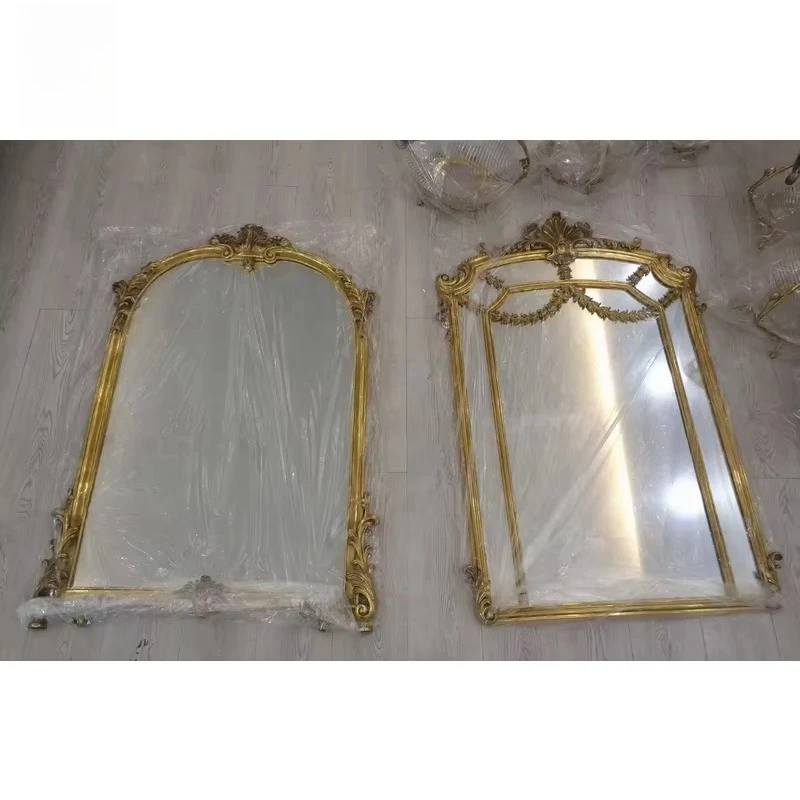 European Brass Carved Gold Wall Mirror, French Palace Decor for Hotel Wall full length mirror