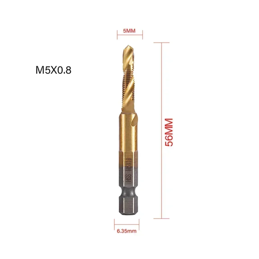 1PC Hex Shank HSS Screw Thread Tap Drill Bits Titanium Plated Screw Machine Compound Tap M5 M6 M8 M10 Hand Tools