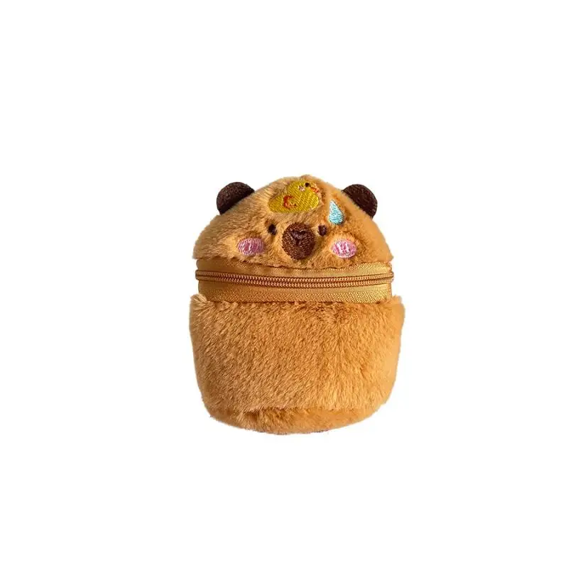 Cute Plush Capybara Zipper Coin Purse Cylindrical Wallet Earphones Lipstick Storage Bag Creative Plush Doll Pendant Girls