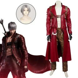 Devil Cos May Cry 3 Cosplay Costumes Dante Men's Game Uniforms Wig Red Long Poncho Jacket Set Halloween Carnival Costumes Wig