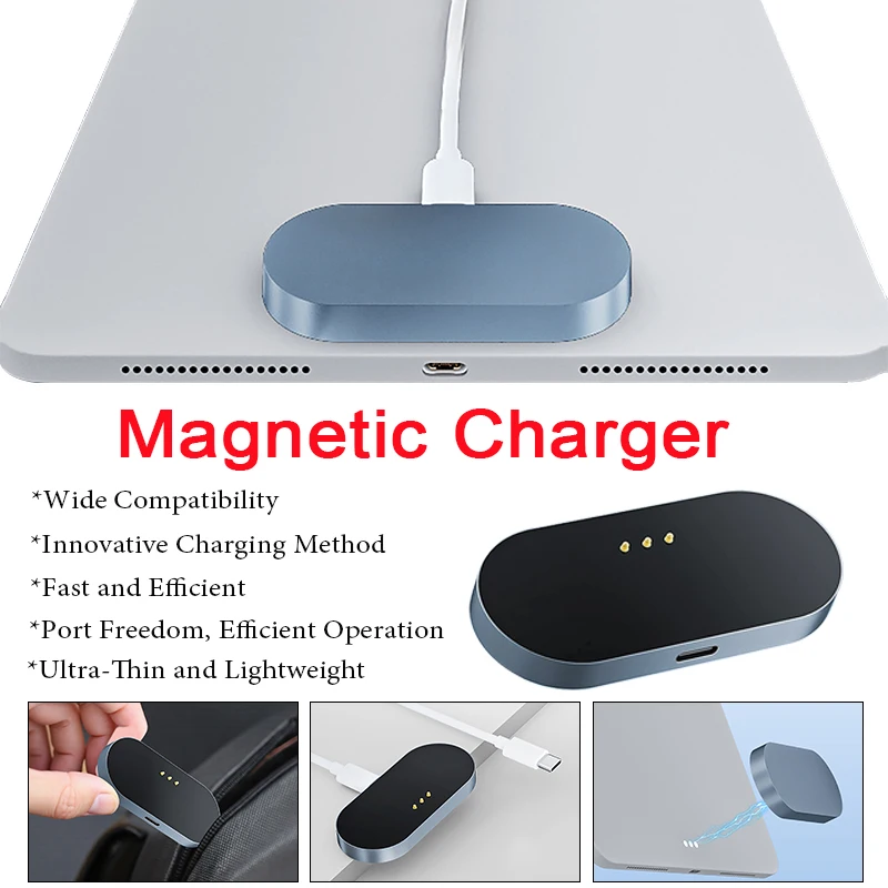 11 inch 12.9 inch Aluminum Alloy Tablet Magnetic Charger with USB-C Cable Fast Charger Magnetic Contact Charger Pad for iPad