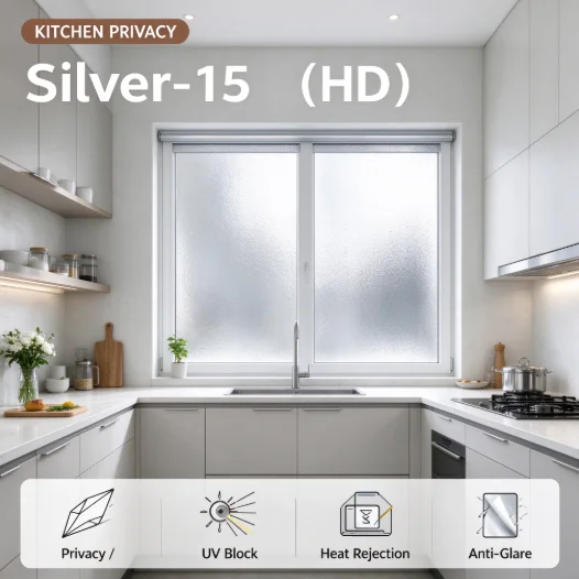 PET Silver 15 HD Privacy Window Film Roll One Way Vision Anti UV Heat Block Easy DIY Apply For Residential Office Auto Glass