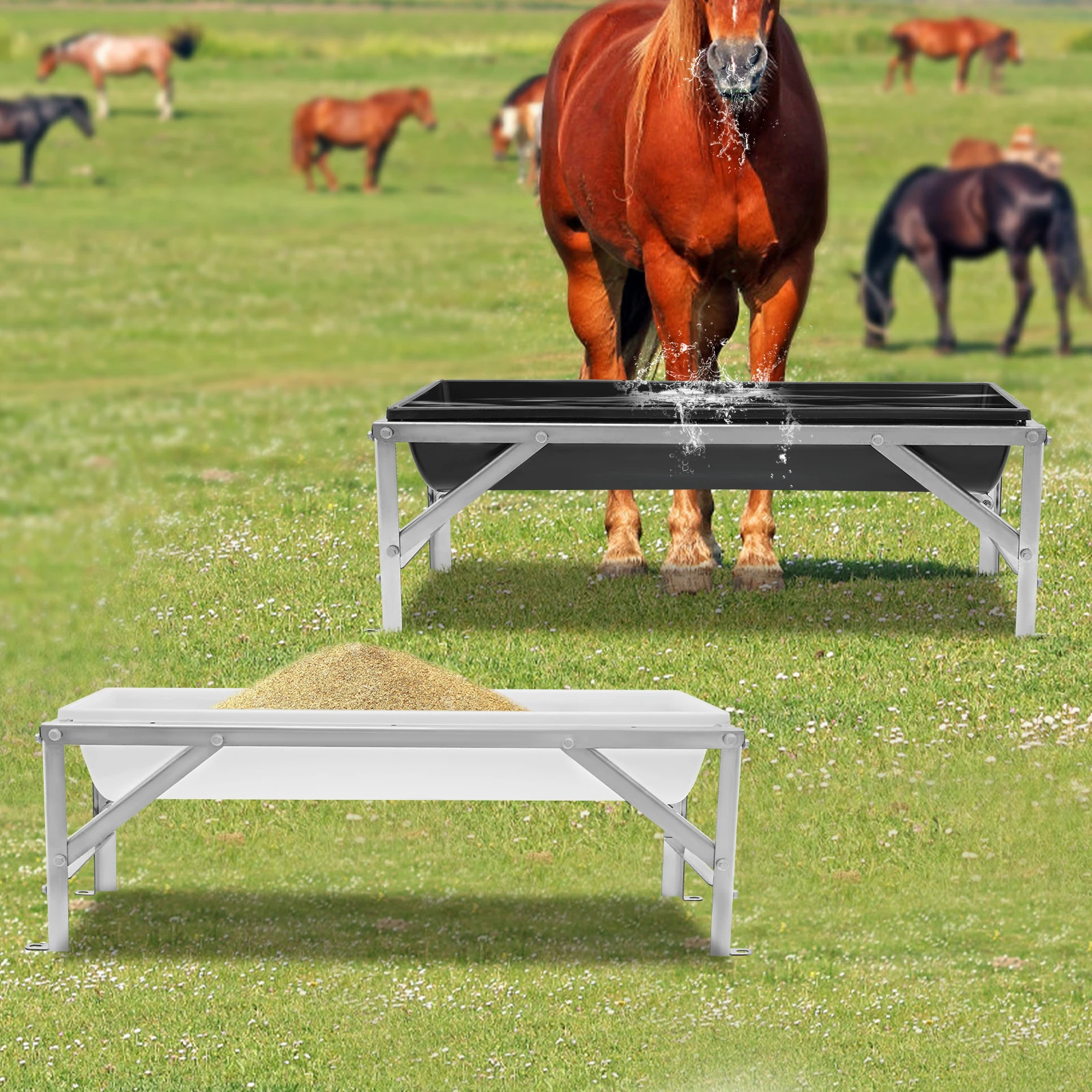 100cm Long Large Capacity Feeder Cow Horse Water Drinker Bowl PP with Stand