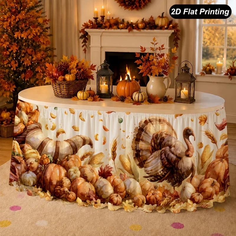 Table skirt / tableskirt - 1 piece - 2D flat autumn tablecloth - Turkish pumpkin - autumn table skirt