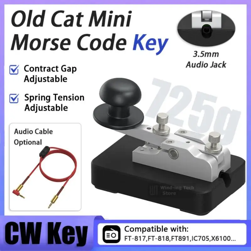 Old Cat Manual CW Morse Key Straight Key For Shortwave Radio 3.5mm Audio Plug Adjustable Contract Gap Spring Tension For FT-817