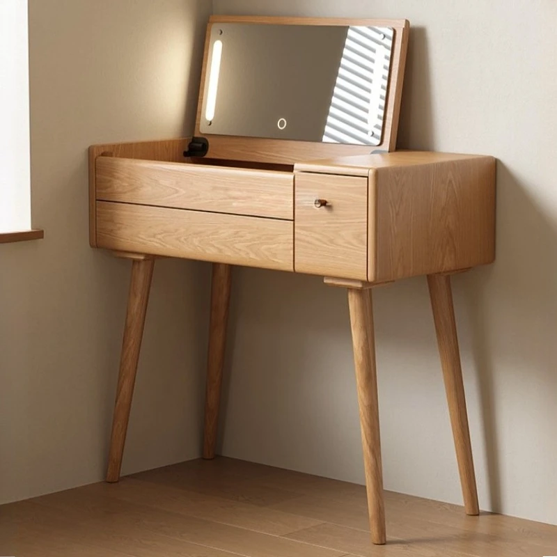 ek-flip cover makeup table with mirror wooden simple dressing table small apartment tocador espejo taburete bedroom furniture- view 2