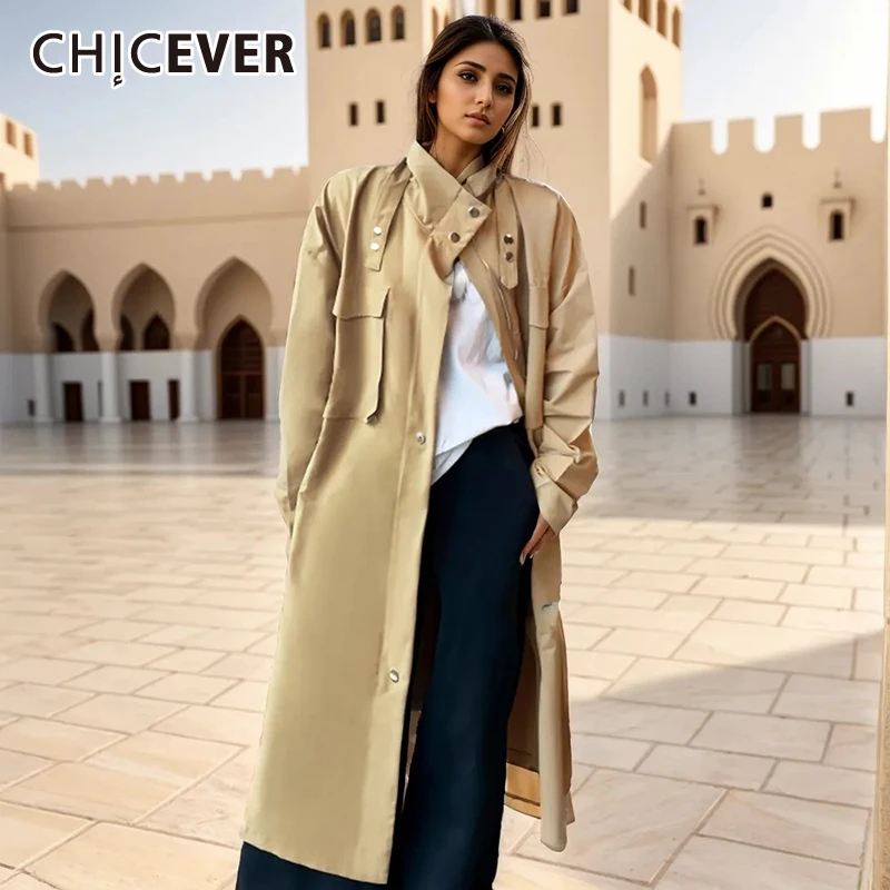 

CHICEVER Casual Trench Coat For Women Laplel Long Sleeve Patchwork Single Breasted Loose Korean Jacket Female Spring Clothes New