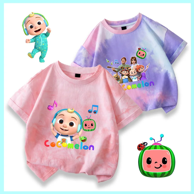 

Красочная футболка Cocomelons, детская летняя футболка с короткими рукавами и круглым вырезом для мальчиков и девочек, новая детская одежда с принтом тай-дай, топы, футболки Y2k