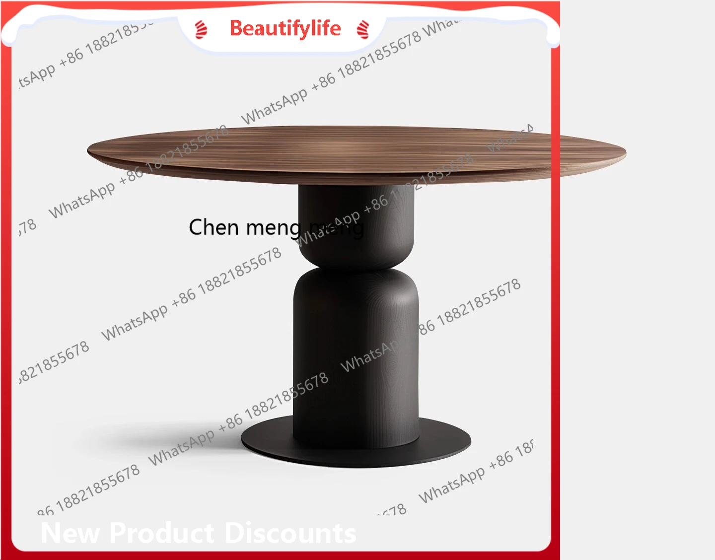 

Italian minimalist all solid wood round dining table high-end creative home dining room round table H