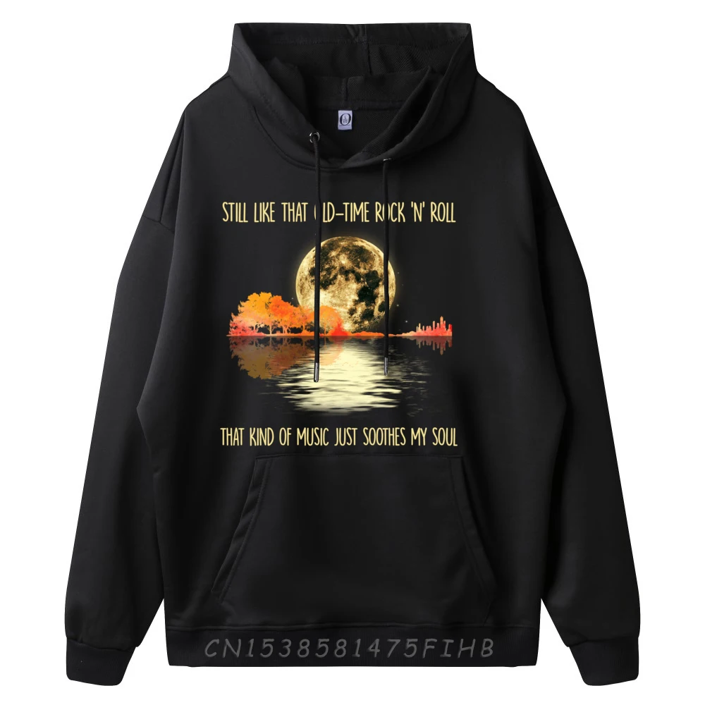 Still Like That Old Time Rock N Roll Guitar Moon Tree Hippie Clothing Mens Hoodie Large Size