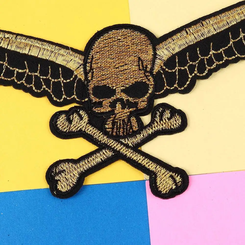 Punk Biker Patches On Clothes Skull Wing Embroidered Patches For Clothing Jeans Jacket Clothes Applique Motorcycle Patch Badges