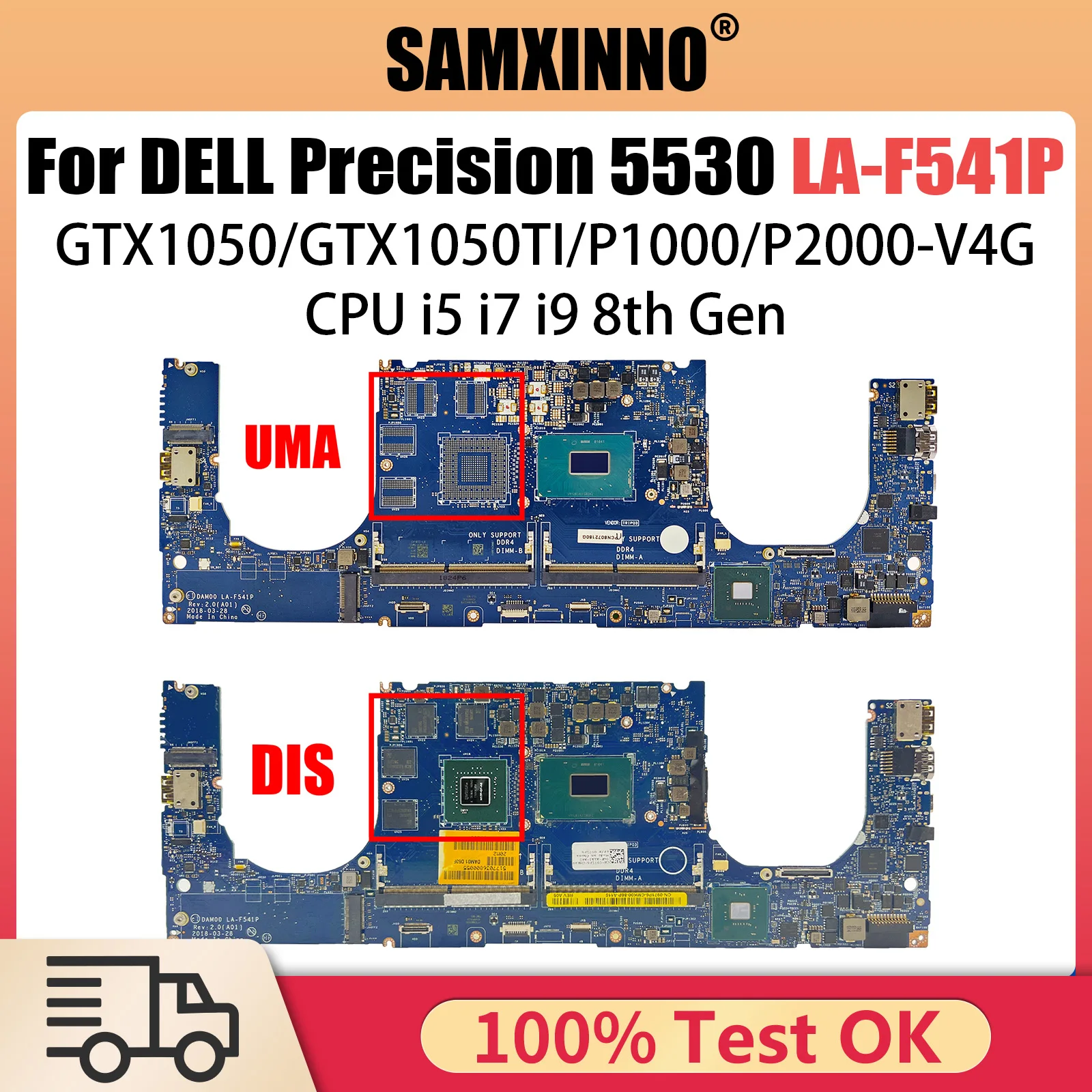 

For Dell Precision 5530/XPS 15 9570 laptop motherboard LA-F541P with I5 I7 I9 CPU GTX1050/GTX1050TI/P1000/P2000 100% Tested