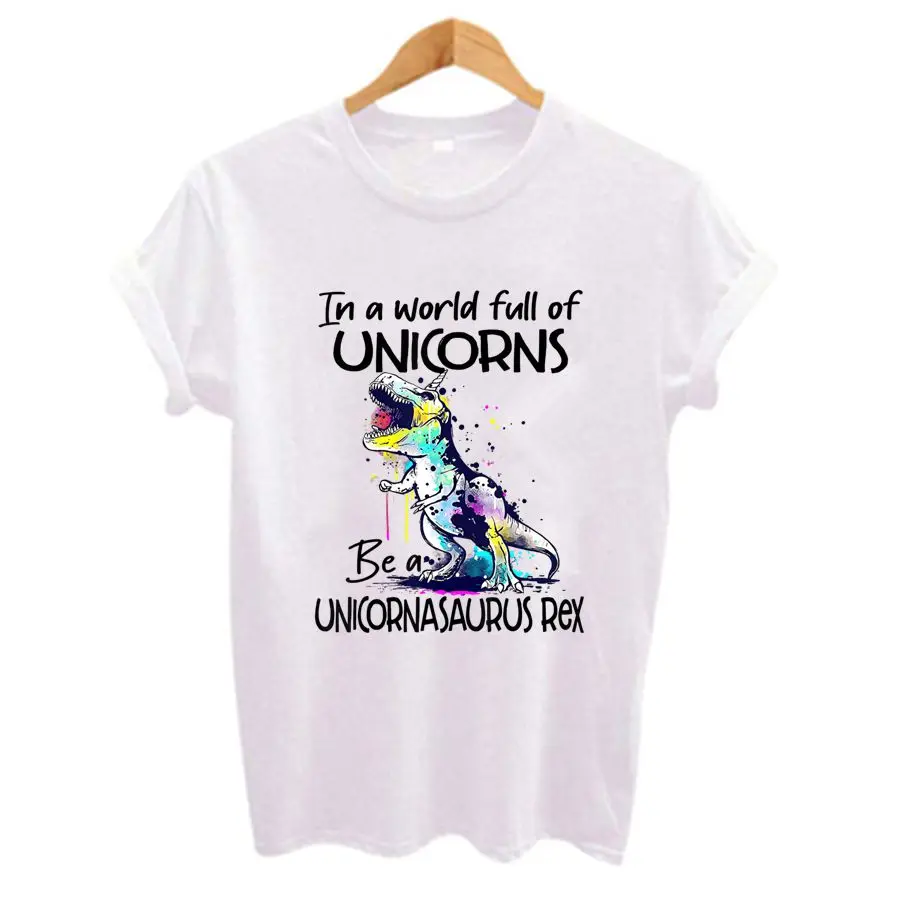 In a world full of unicorns Cartoon Women t shirt Short Sleeve O-Neck TShirt Tops Plus Size Cool t-shirt