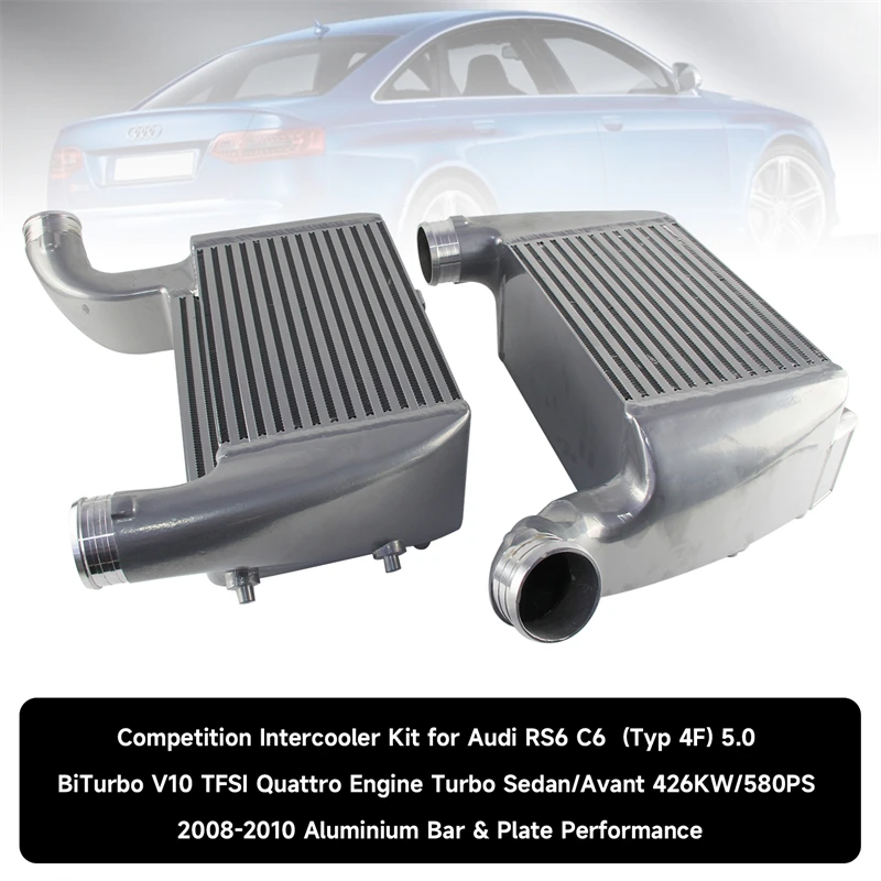 High Performance Bar&Plate Intercooler Kit for Audi RS6 C6 4F 426KW/580PS V10 2008-2010 Aluminium Black/Silver