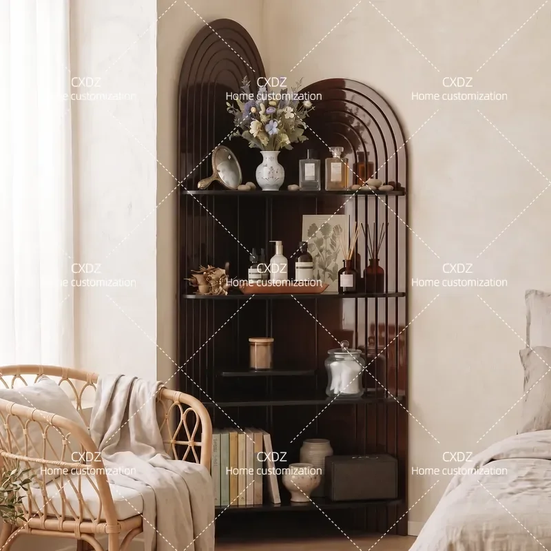 Light Luxury High Low Arch Corner Cabinet 90 Degree Acrylic Floor Storage Rack for Living Room Modern Display Shelf Organizer