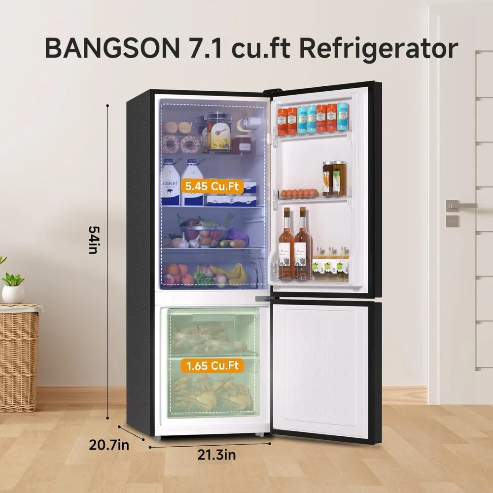 7.1 Cu.Ft 아파트 사이즈 냉장고, 냉동고, 하단 냉동고, 주방 냉장고, 2 도어, 온도 조절 가능, 5 가지 설정