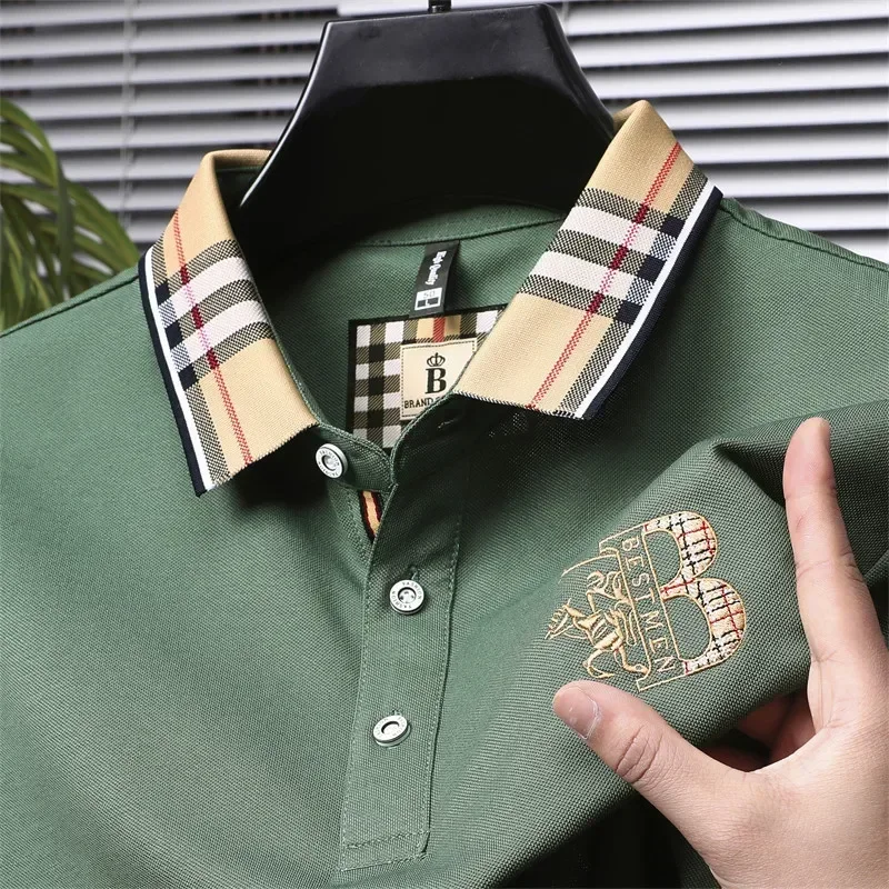 High End Brand Light Luxury Embroidered POLO Shirt Short Sleeved Lapel Men\'s Summer Fashion Breathable Golf Casual Top T-shirt